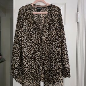 Lane Bryant Leopard Print Button-Front Blouse in Brown and Black